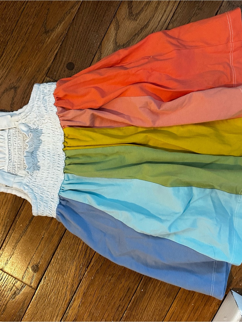 [Hanna Andersson] Rainbow Stripe Sundress - White Smocked Top - Picture 3 of 3